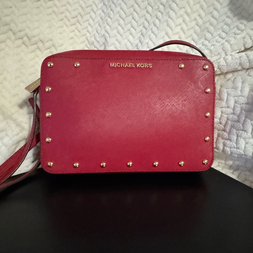 Michael Kors Red Crossbody Bag with Gold Studs